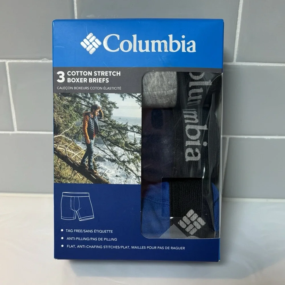Columbia Men's Boxer Briefs COTTON Stretch S 28-30 3-Pack Blue/Navy Blue/Gray